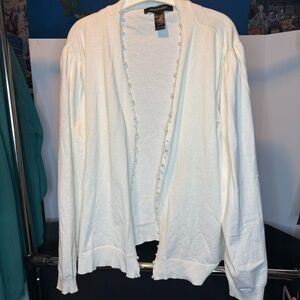 Ashley Stewart size 22/24 Pearl-Trimmed with Puff Sleeves Cream/ White Cardigan